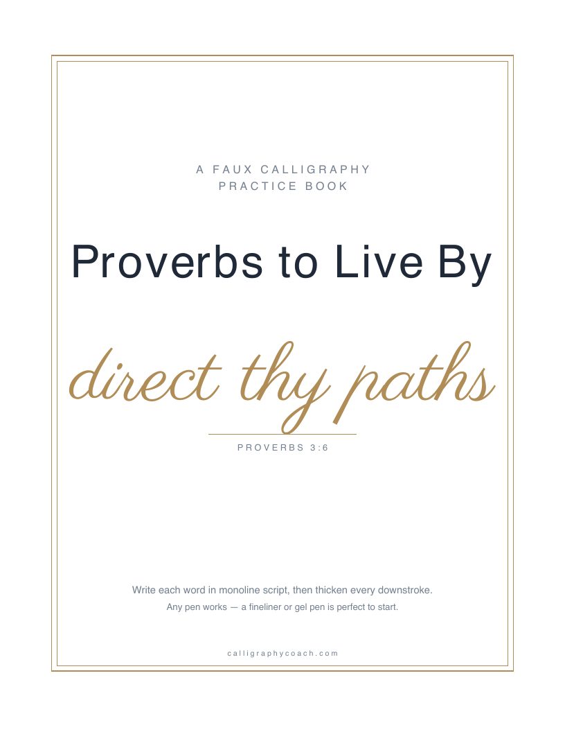 Cover of Proverbs to Live By: the title in navy over the phrase “direct thy paths” in gold script, inside a thin gold border.